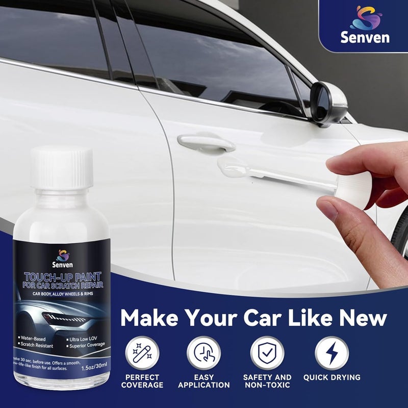 SENVEN Car White Paint Touch Up Cars Scratch Repair for Vehicles, Rim High-Gloss White Paint Pen 30ML Quick Drying Automotive Scratch Repair, Non-toxic 1.5 oz Easy to Use - Image 2